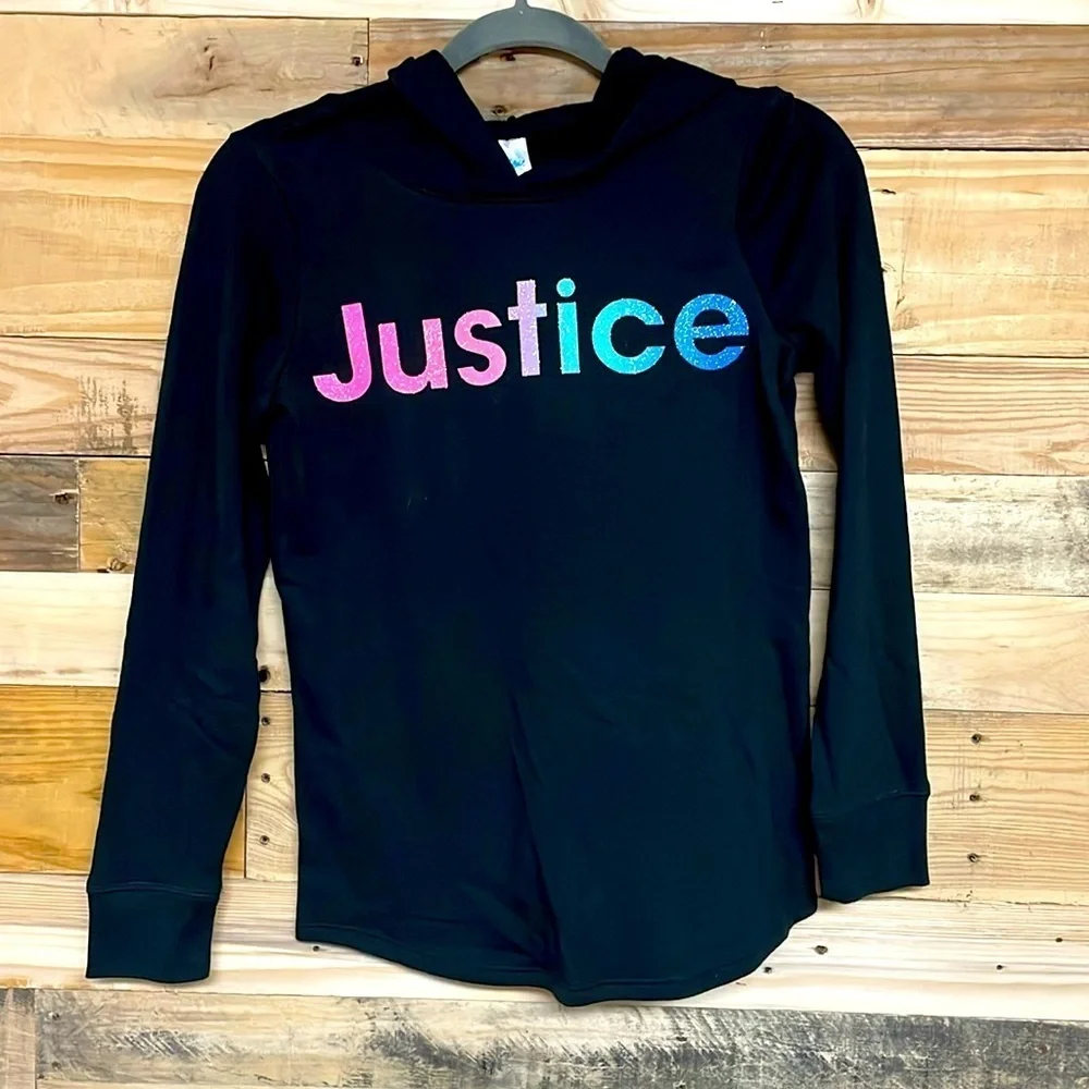 Justice size 12 black sparkly logo hoodie